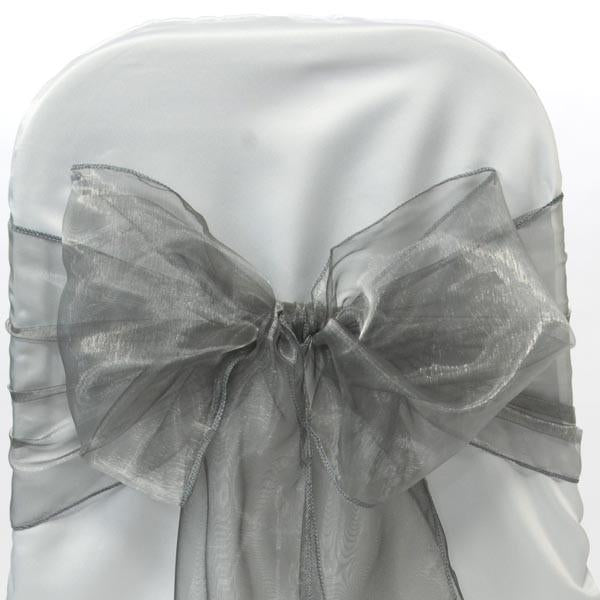 Organza Chair Bow Sash, 9-inch, 10-feet, 6-piece, Silver