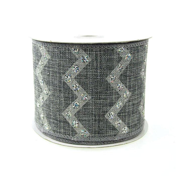 Chevron Glitters Canvas Ribbon, 2-1/2-inch, 10-yard, Silver