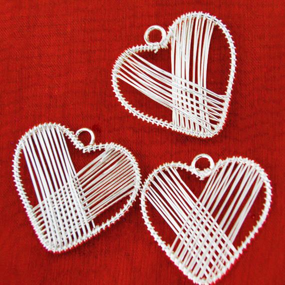 Silver Three Hearts Wire Wrapped, 1-1/2-inch, 3-Piece