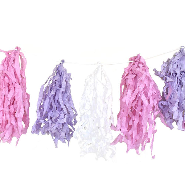 Tissue Tassel Garland, Lavender, 10-Inch, 15-Feet