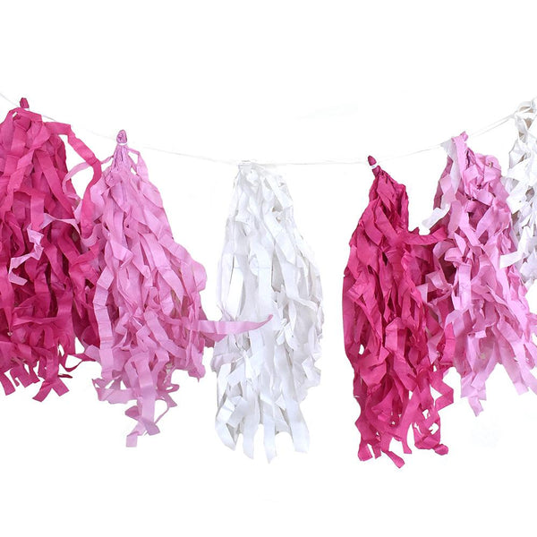 Tissue Tassel Garland, Pink, 10-Inch, 15-Feet