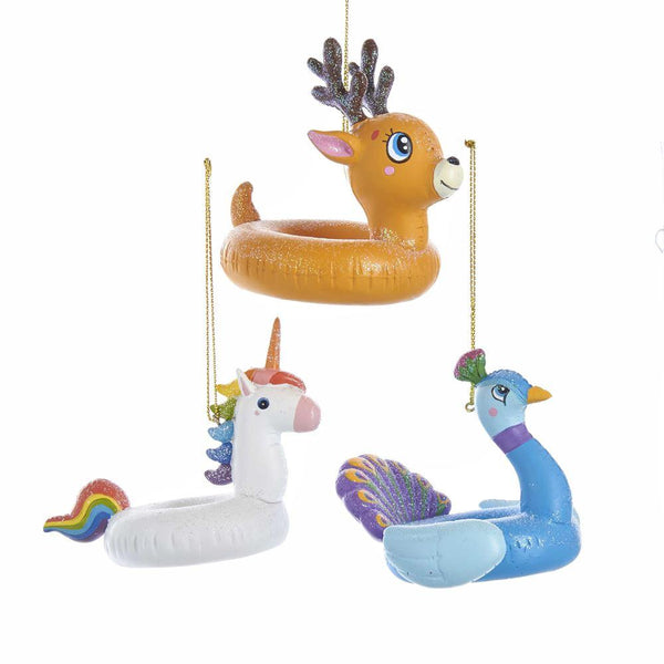 Peacock, Unicorn, and Reindeer Pool Floatie Ornaments, 3-Piece