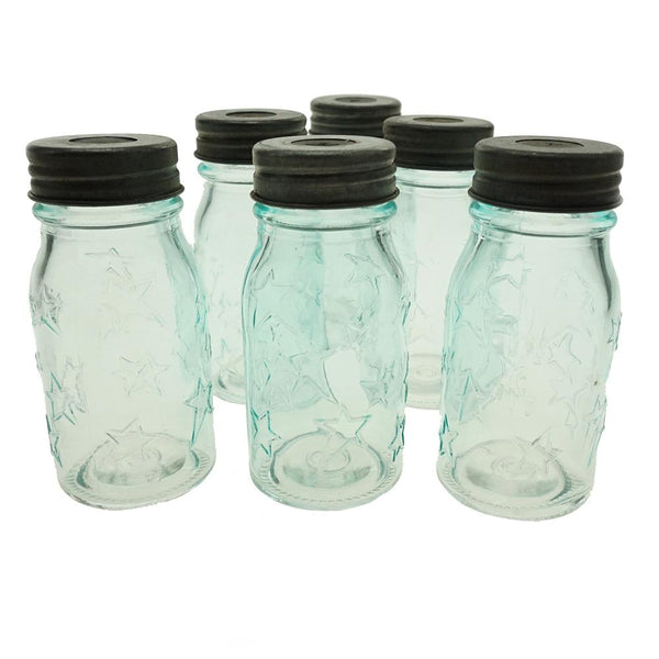 Clear Star Print Glass Mason Jars, Blue, 3-1/2-Inch, 6-Count