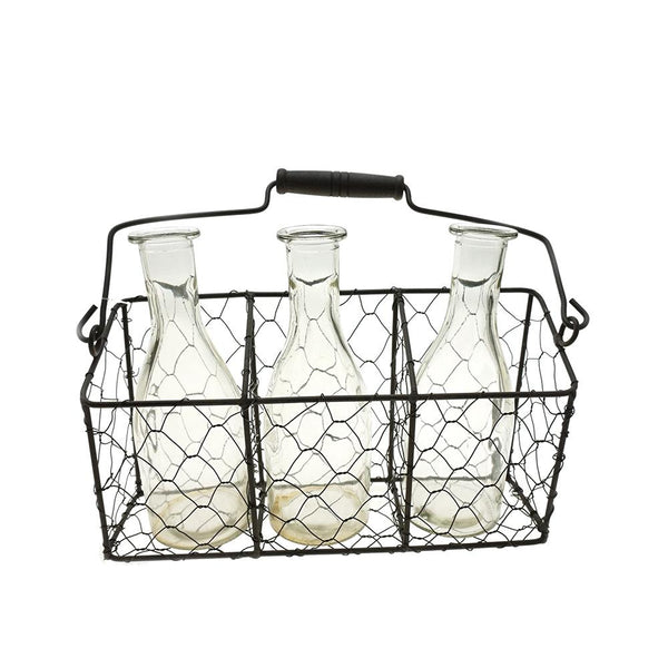 Three Glass Jar Wire Mesh Holder, 9-3/4-Inch