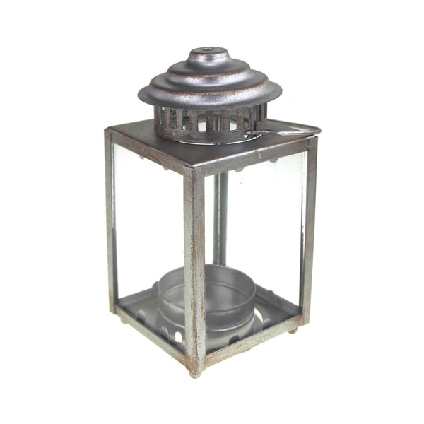 Mini Square Base Tea Light Lantern, Silver, 5-Inch