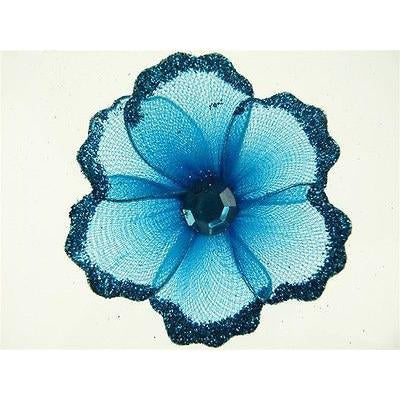 Organza Glitter Nylon, Mini Flower, 2-inch, 12-Piece, Turquoise