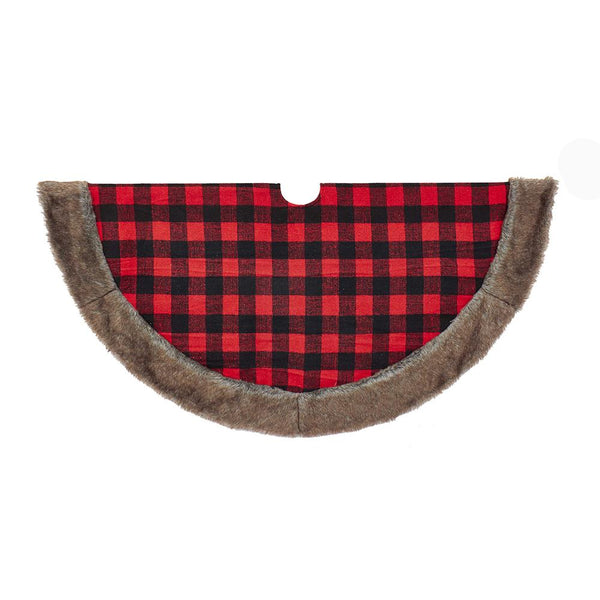 Plush Cuffed Buffalo Plaid Christmas Tree Skirt, 48-Inch