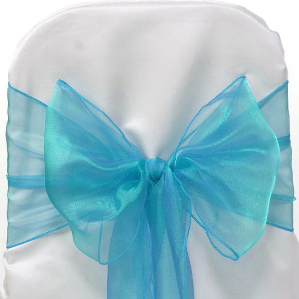 Organza Chair Bow Sash, 9-inch, 10-feet, 6-piece, Turquoise