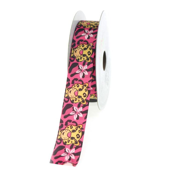 Aloha Leopard Hot Pink Satin Ribbon, 7/8-Inch, 10 Yards