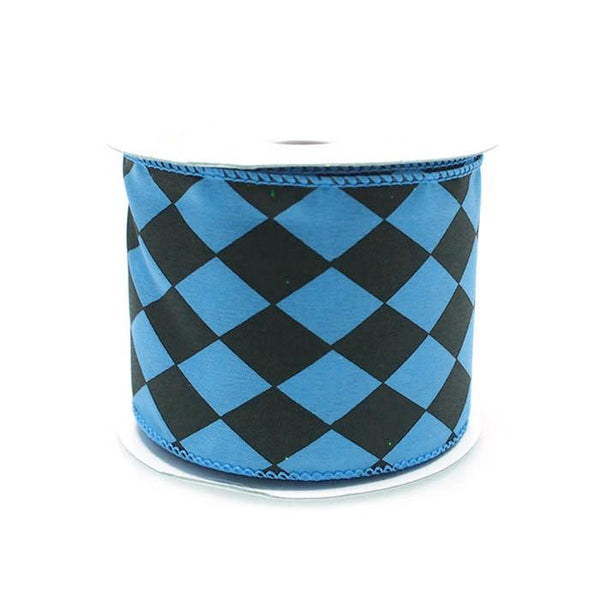 Harlequin Diamond Poly Ribbon, 2-1/2-inch, 10-yard, Turquoise/Black