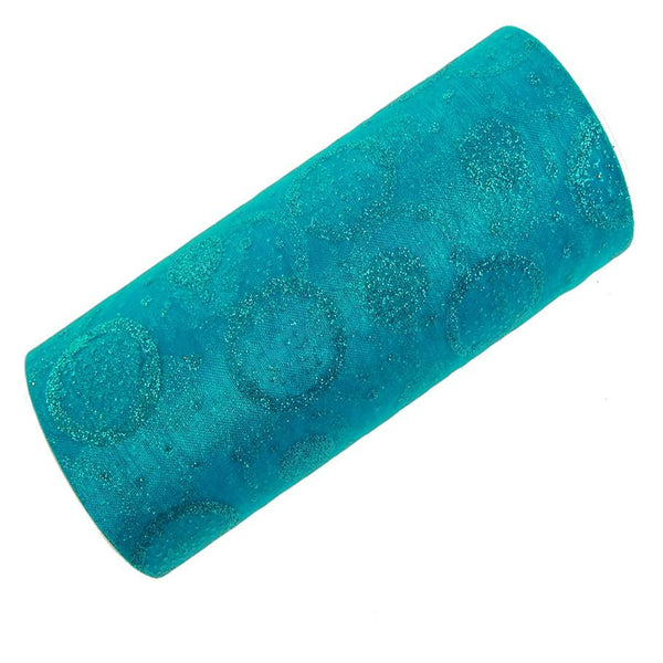 Mixed Glitter Circles Tulle Spool, 6-inch, 25-yard, Turquoise