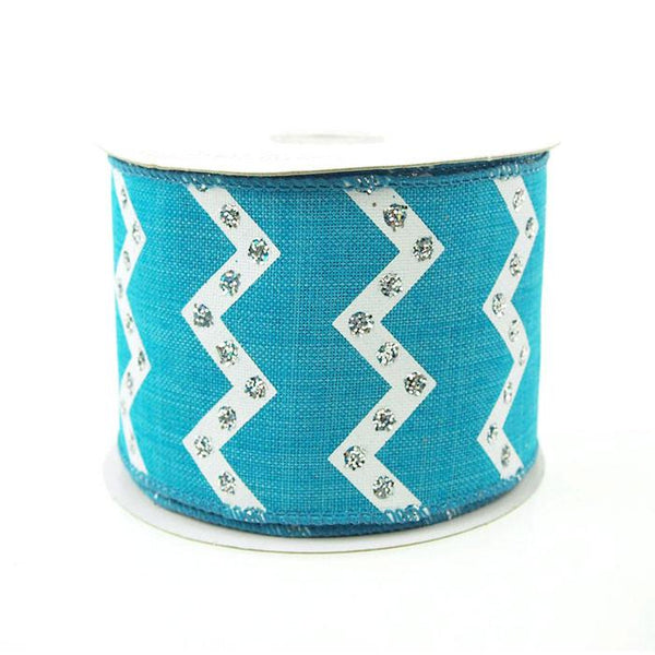 Chevron Glitters Canvas Ribbon, 2-1/2-inch, 10-yard, Turquoise