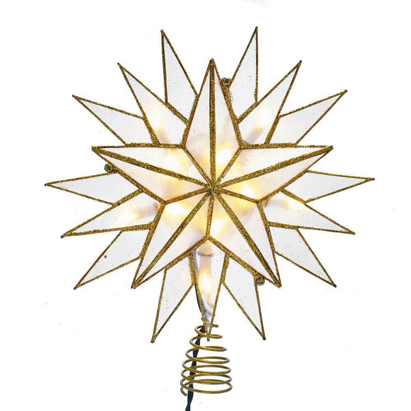 Glittered Edge Capiz Star Christmas Tree Topper, Warm White, 8-1/2-Inch