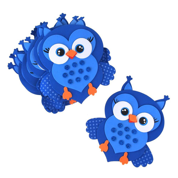 Foam Owl Animal Cutouts with Glitter, Blue, 7-1/2-Inch, 10-count