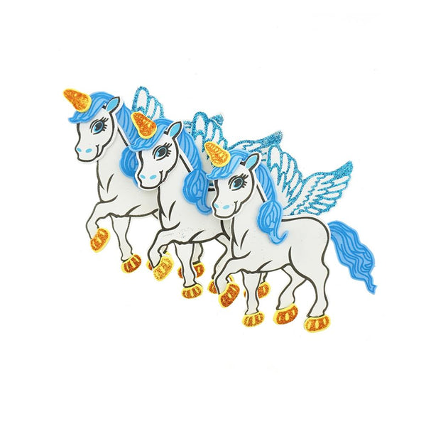 Glittered Unicorn EVA Foam Cut Outs, 5-Inch, 10-Count, Blue