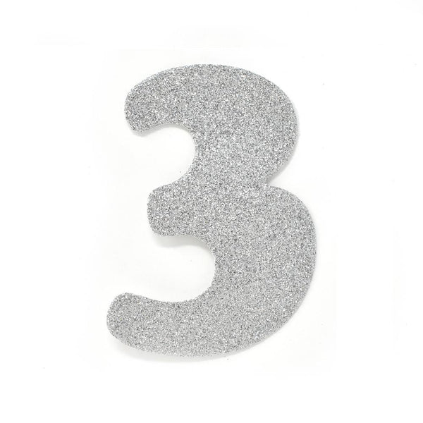 EVA Glitter Foam Number Cut Out "3", Silver, 4-1/2-Inch, 12-Count