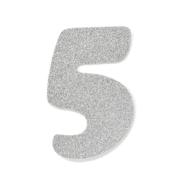 EVA Glitter Foam Number Cut Out "5", Silver, 4-1/2-Inch, 12-Count