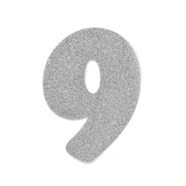 EVA Glitter Foam Number Cut Out "9", Silver, 4-1/2-Inch, 12-Count