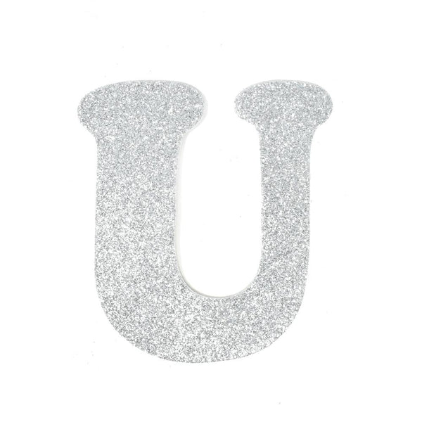 EVA Glitter Foam Letter Cut Out "U", Silver, 4-1/2-Inch, 12-Count