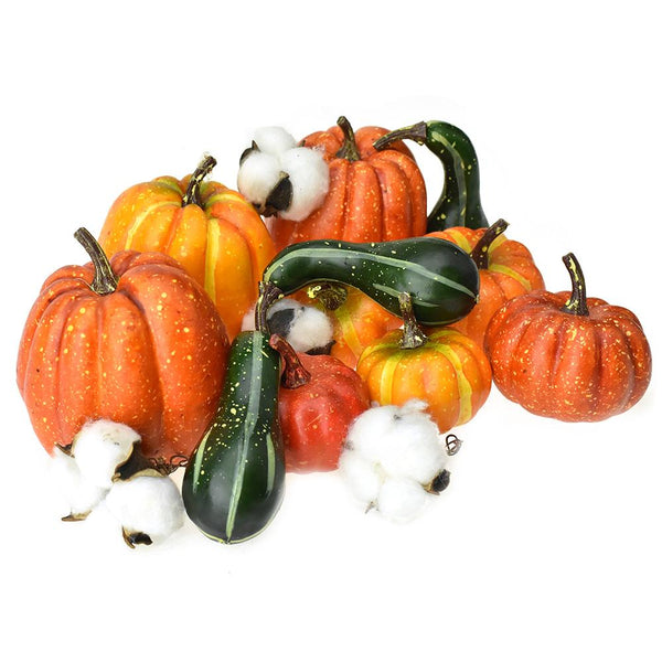 Artificial Pumpkin & Cotton Fall Decor, Assorted, 15-Piece