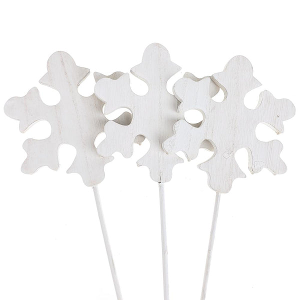 Holiday Snowflake Wooden Sticks, White, 16-Inch, 3-Count