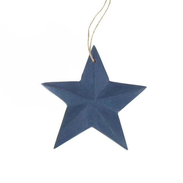 Star Wooden Christmas Ornament, Blue, 3-1/2-Inch