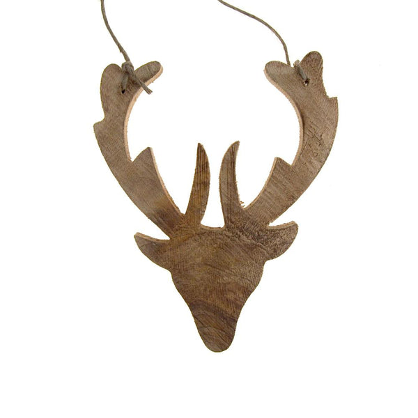 Hanging Distressed Reindeer Head Wooden Christmas Ornament, Brown, 5-1/2-Inch