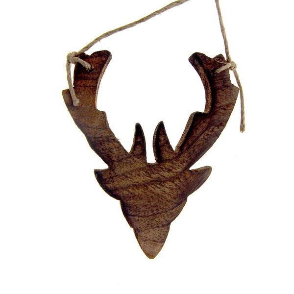 Hanging Distressed Reindeer Head Wooden Christmas Ornament, Brown, 3-3/4-Inch