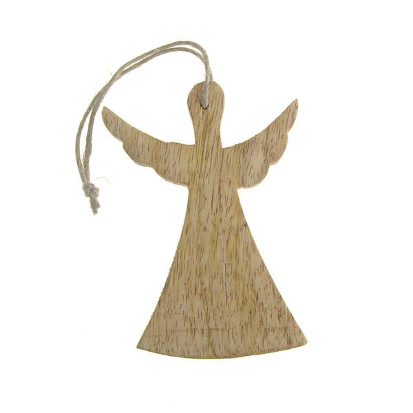 Hanging Wooden Angel with Wings Christmas Ornament, Natural, 4-Inch