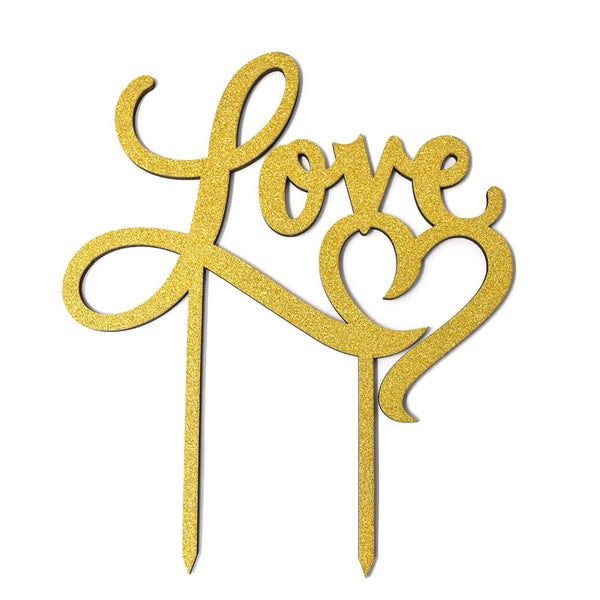 Love Heart Wedding Glitter Cake Topper, 7-Inch, Gold