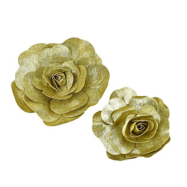 Metallic Glitter Rose Foam Wall Flowers, Assorted Sizes, Gold, 2-Piece