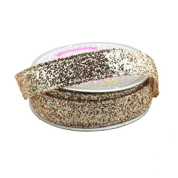 Sparkling Glitter Holiday Christmas Ribbon Wired Edge, 5/8-Inch, 10 Yards, Champagne