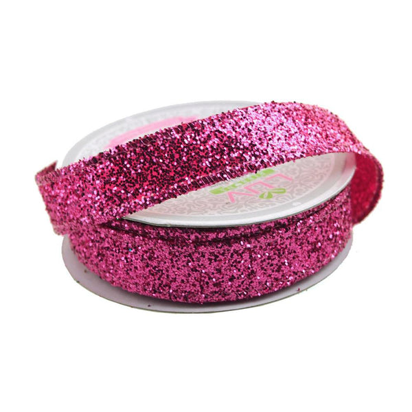 Sparkling Glitter Holiday Christmas Ribbon Wired Edge, 5/8-Inch, 10 Yards, Hot Pink