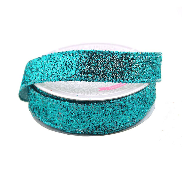 Sparkling Glitter Holiday Christmas Ribbon Wired Edge, 5/8-Inch, 10 Yards, Turquoise