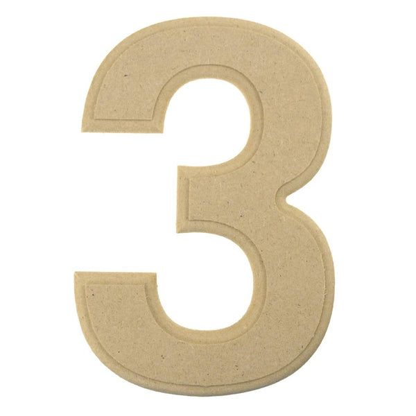 Beveled Wooden Number 3, Natural, 6-Inch