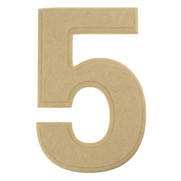 Beveled Wooden Number 5, Natural, 6-Inch