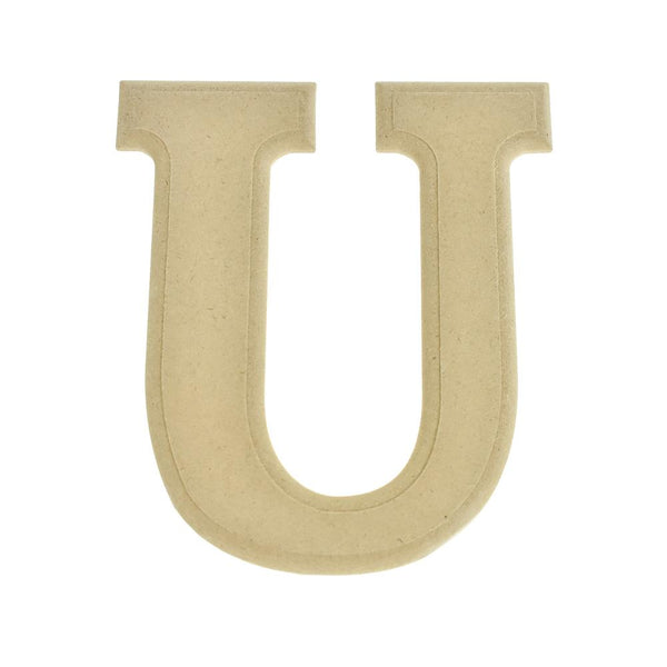 Pressed Board Beveled Wooden Letter U, Natural, 6-Inch