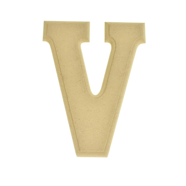 Pressed Board Beveled Wooden Letter V, Natural, 6-Inch