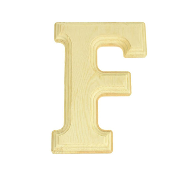 Pine Wood Beveled Wooden Letter F, Natural, 5-13/16-Inch