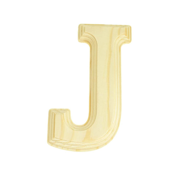 Pine Wood Beveled Wooden Letter J, Natural, 5-13/16-Inch