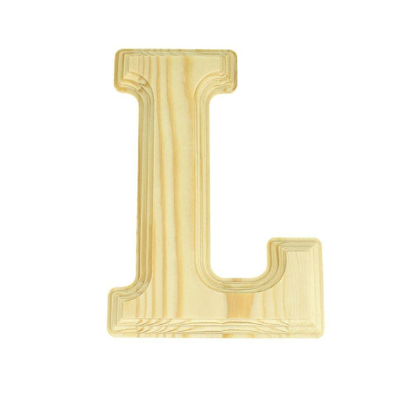 Pine Wood Beveled Wooden Letter L, Natural, 5-13/16-Inch