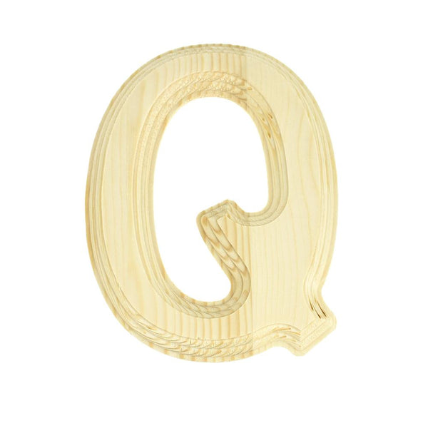 Pine Wood Beveled Wooden Letter Q, Natural, 5-13/16-Inch