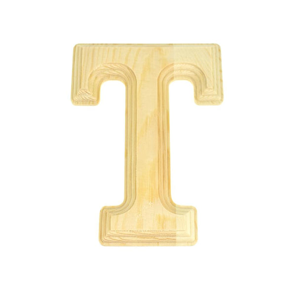 Pine Wood Beveled Wooden Letter T, Natural, 5-13/16-Inch