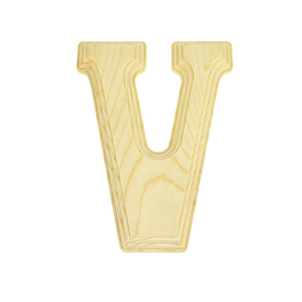 Pine Wood Beveled Wooden Letter V, Natural, 5-13/16-Inch