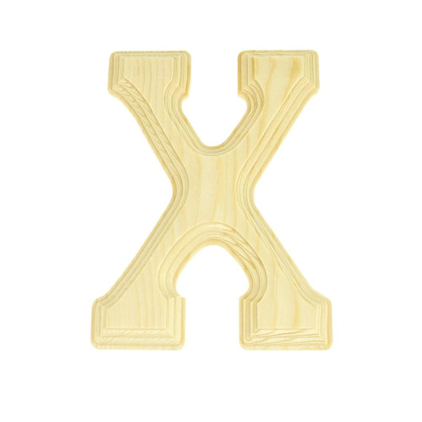 Pine Wood Beveled Wooden Letter X, Natural, 5-13/16-Inch