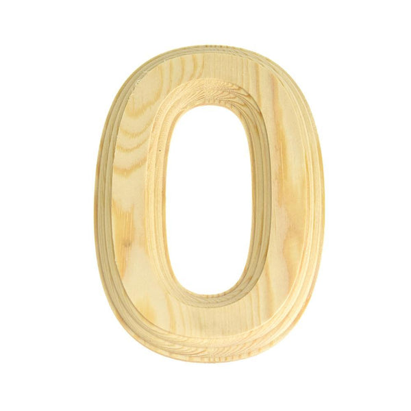 Pine Wood Beveled Wooden Number 0, Natural, 5-13/16-Inch