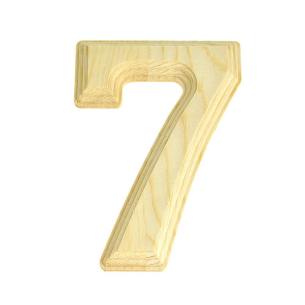 Pine Wood Beveled Wooden Number 7, Natural, 5-13/16-Inch