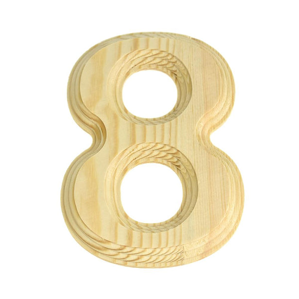 Pine Wood Beveled Wooden Number 8, Natural, 5-13/16-Inch