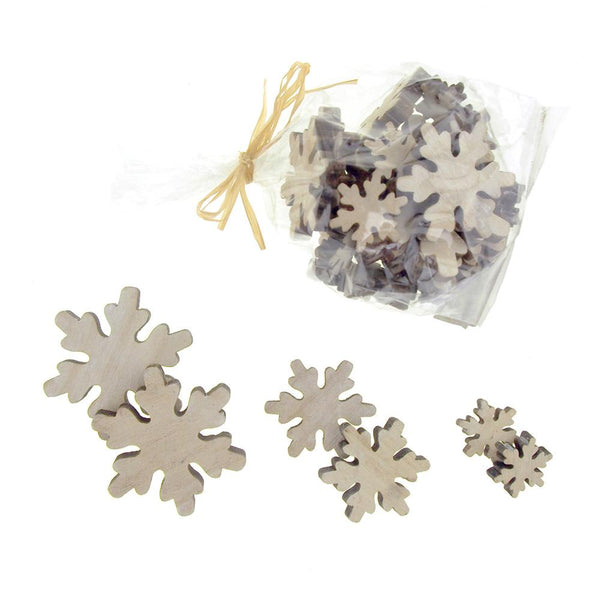 Christmas Snowflake Wooden Cutouts, Natural, 3 Sizes, 30 Piece