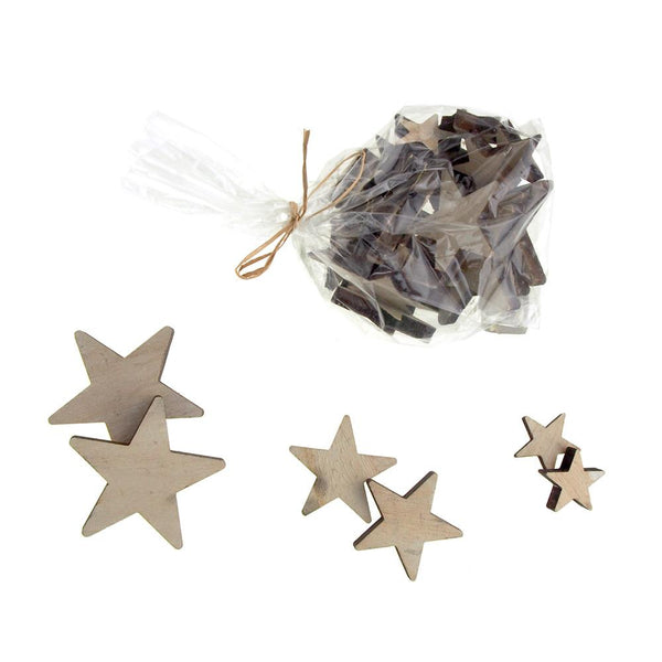 Christmas Star Wooden Cutouts, Natural, 3 Sizes, 30 Piece